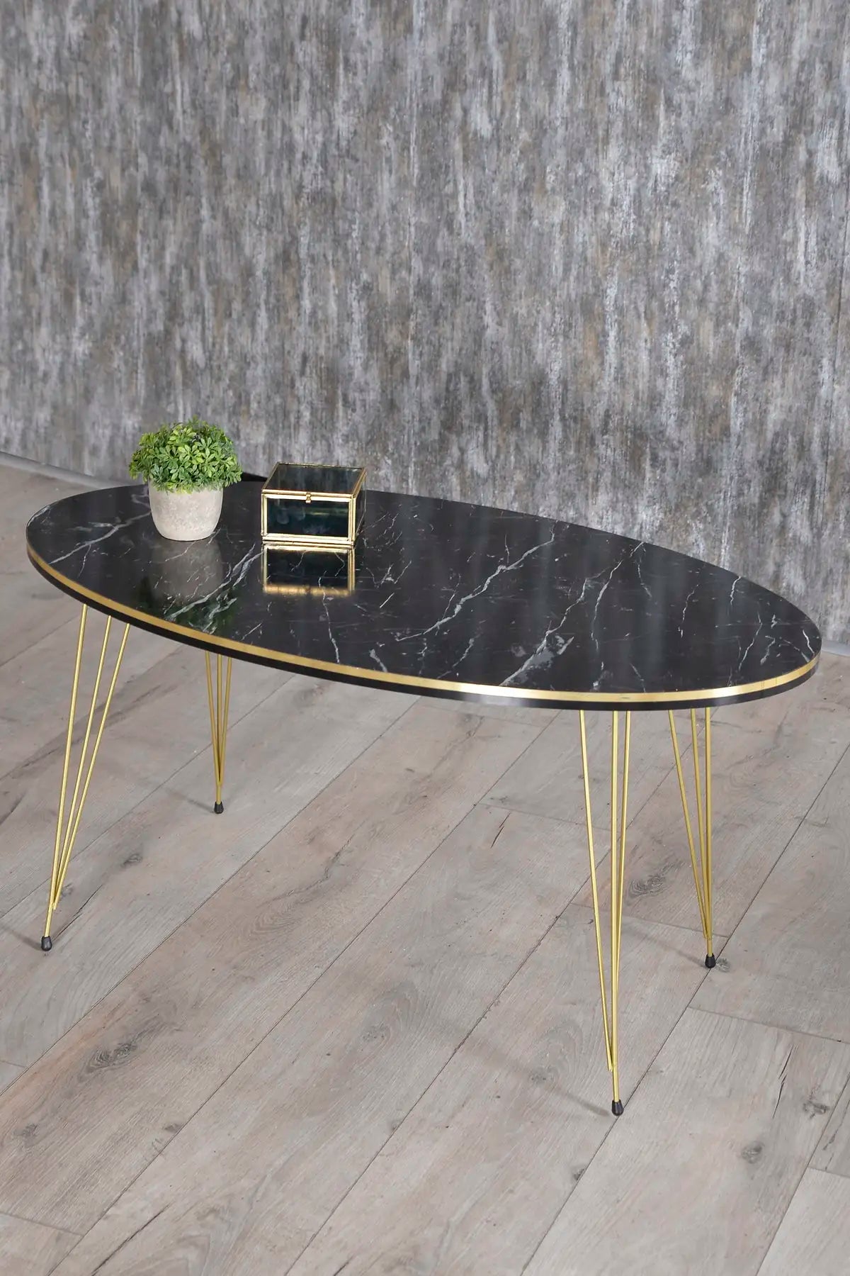 Modern Oval Coffee Table – Scandinavian Style with Gold Metal Legs, Easy Assembly Living Room Furniture