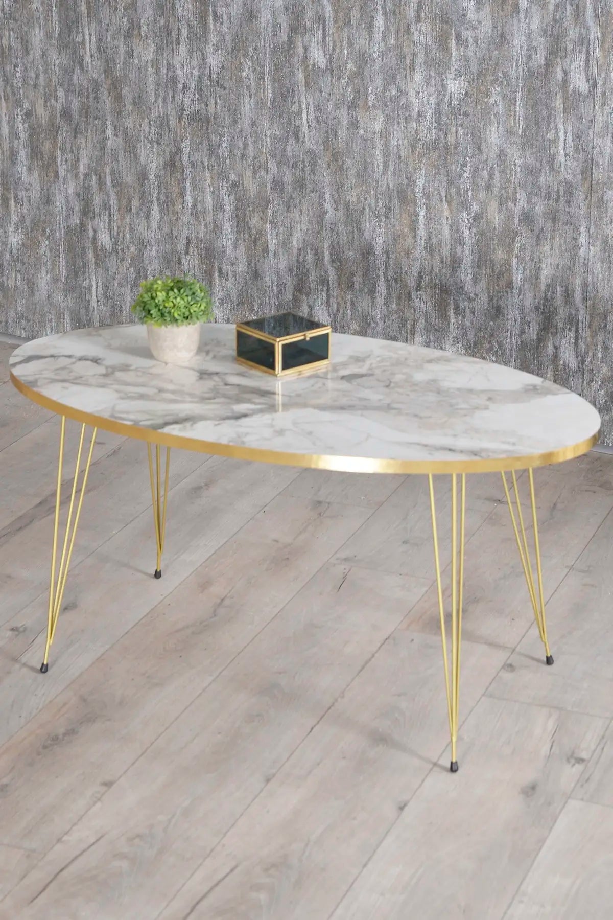 Modern Oval Coffee Table – Scandinavian Style with Gold Metal Legs, Easy Assembly Living Room Furniture