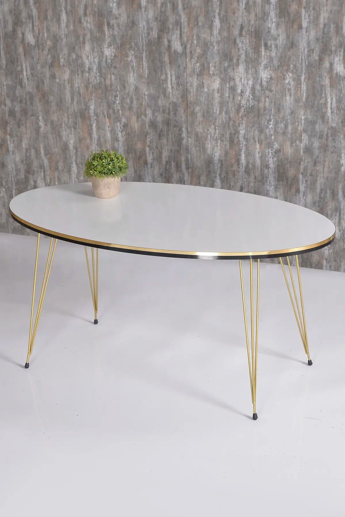 Modern Oval Coffee Table – Scandinavian Style with Gold Metal Legs, Easy Assembly Living Room Furniture