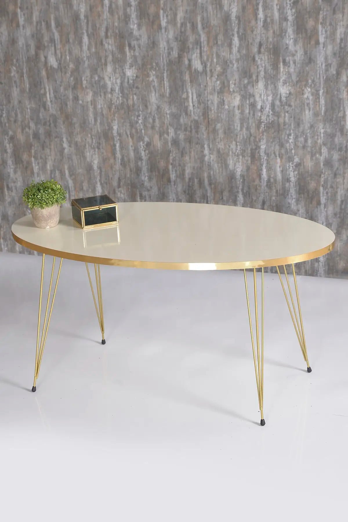 Modern Oval Coffee Table – Scandinavian Style with Gold Metal Legs, Easy Assembly Living Room Furniture