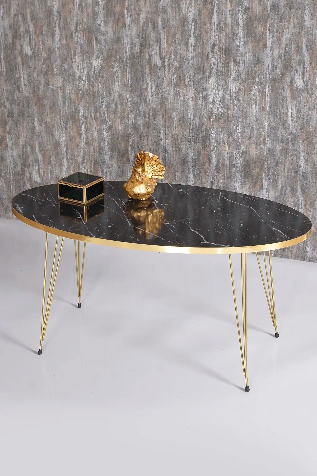 Modern Oval Coffee Table – Scandinavian Style with Gold Metal Legs, Easy Assembly Living Room Furniture
