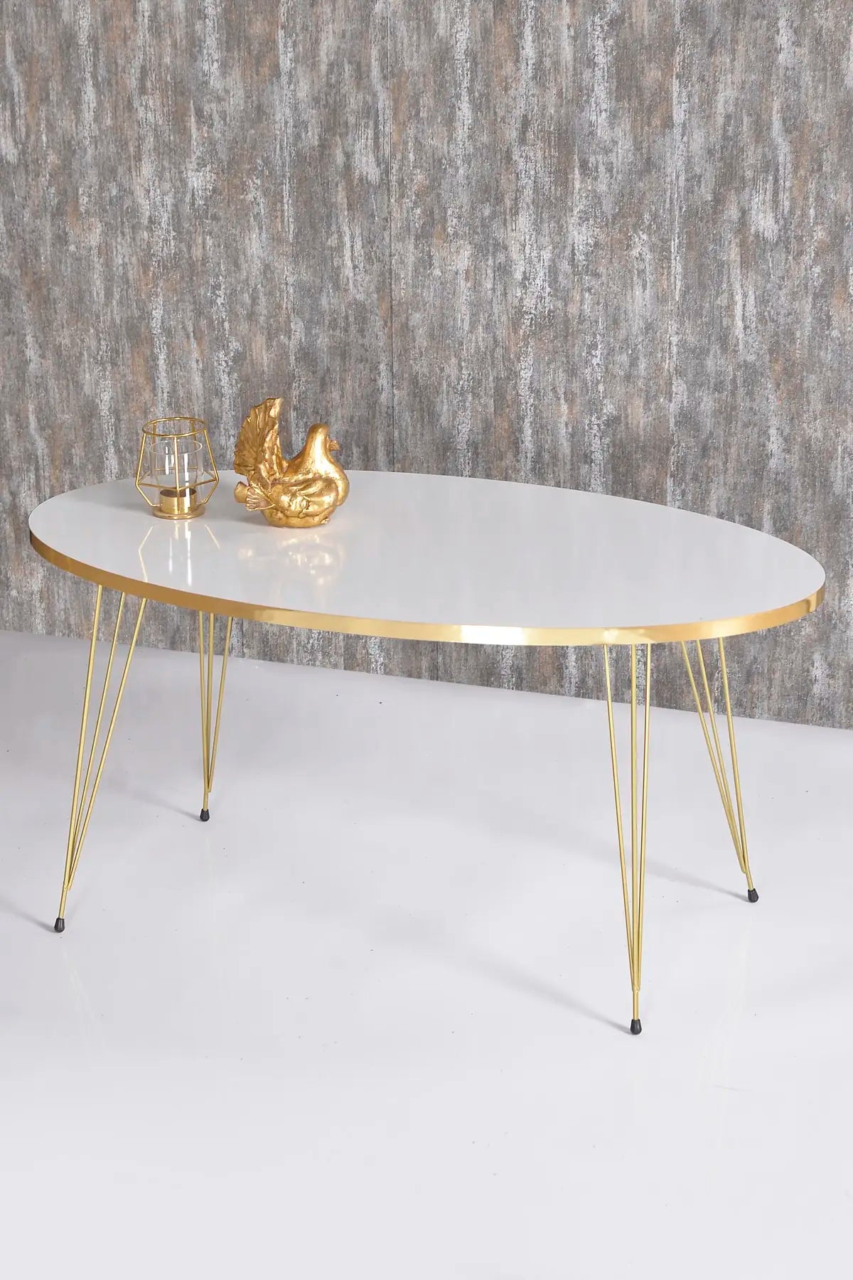 Modern Oval Coffee Table – Scandinavian Style with Gold Metal Legs, Easy Assembly Living Room Furniture