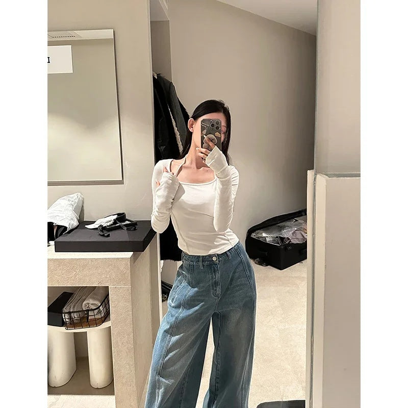 Vintage Y2K Harajuku Streetwear Women's Jeans Wide Leg Trouser Baggy Denim Pants Straight E-girl Style Clothes